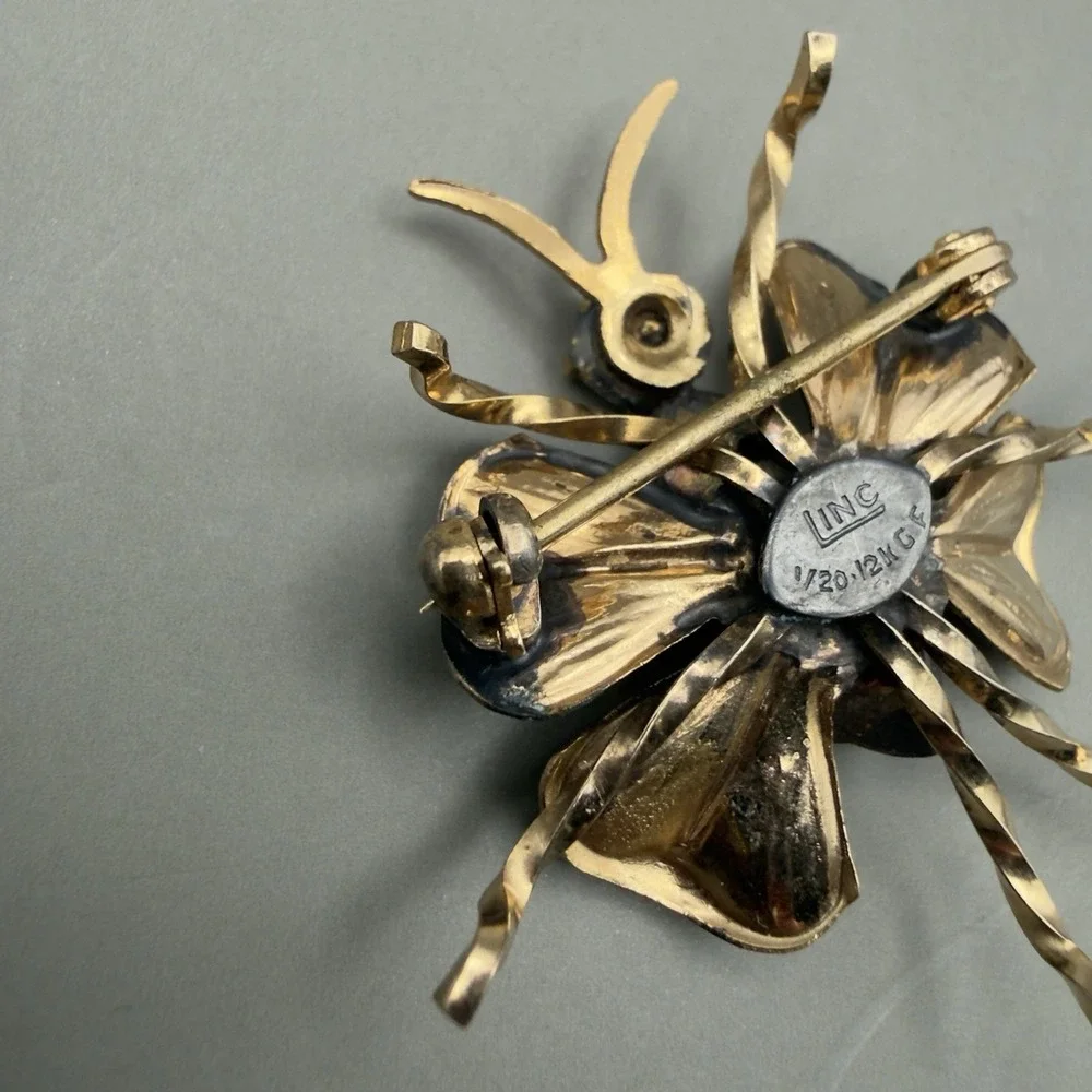 LINC Butterfly Brooch 1/20 12K Gold Filled Red Stone Insect Pin 1.5
